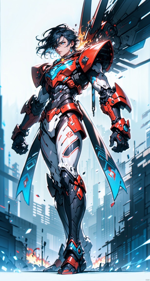  In an unknown future world, a shocking scene unfolds before my eyes. A man wearing a red mech, like a god of war. His appearance is both a symbol of strength and a manifestation of hope. This male mecha has a unique appearance, full of a sense of technology and futurism. The entire mecha presents a deep red luster, like a burning flame, both warm and mysterious. The head design of the mecha is simple and powerful, with the red armor on top resembling a crown of honor, showcasing not only the man's perseverance and courage, but also highlighting his unique charm. His eyes were hidden behind a red mask, firm and sharp, as if he could see through all the falsehoods and directly point to the essence of things. The mecha has thick armor on its chest and back, providing good protection for the body. The waistline is particularly slender, reminiscent of the soft beauty of willows. The shoulders are equipped with a huge red robotic arm, and the lines on the arm are smooth, like flowing flames, giving people a strong visual impact.
1 boy,masterpiece,full body,
render,technology,4K,Official art, unit 8 k wallpaper, ultra detailed, beautiful and aesthetic, masterpiece, best quality, extremely detailed, science fiction,CG, atai