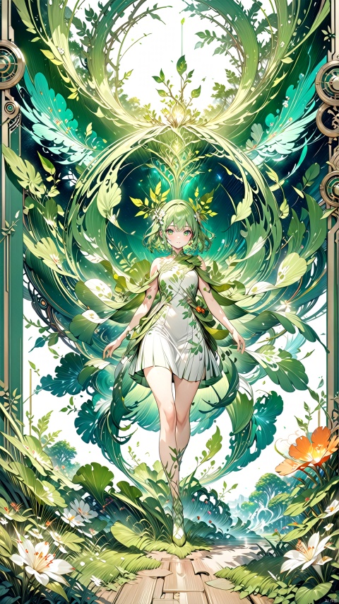  1 girl,The Clothes of Nature,Vitality and regeneration,Verdant,
render,technology, (best quality) (masterpiece), (highly in detailed), 4K,Official art, unit 8 k wallpaper, ultra detailed, masterpiece, best quality, extremely detailed,CG,low saturation, as style, line art, intricate detail borders