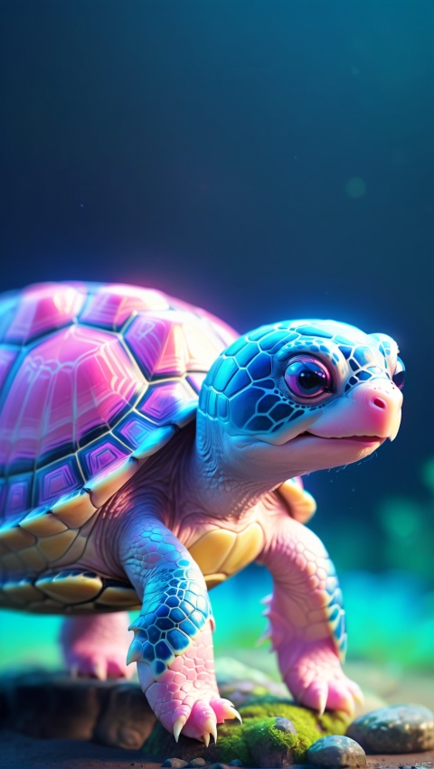 turtle, colorful blue,cute,
render,technology,4K,Official art, unit 8 k wallpaper, ultra detailed, masterpiece, best quality,CG,pink fantasy,masterpiece,