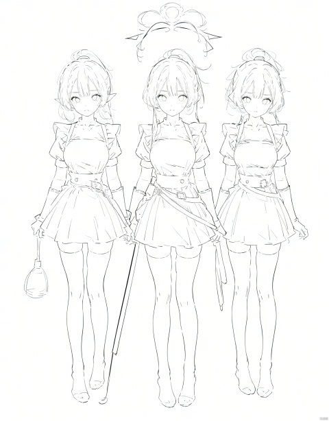  multiple views, pencil sketch, (sketch:1.25), (loli), ((no shoes)), best quality, graphite \\(medium\\), ske, gradient, rainbow, note, Line draft, highres, absurdres, (ultra-detailed:1.1), (illustration:1.1), (infographic:1.2), (all clothes configuration:1.15), (solo), perfectly drawn hands, standing, cohesive background, paper, action, (character design:1.1),

(white stockings:1.2),(revealing clothes:1.2),ace legwear,bodysuit,(Maid attire:1.15),(no hemline:1.2),

1girl, round face, white hair, green eyes, elf, (Double ponytail:1.25),


(beautiful_face), clear face,


((glossy)), masterpiece,best quality,pink bow, zhandounvpu,

clothesviews, Different clothes, Dress-up display, multiple views, looking_at_viewer,full body, back, , zhandounvpu,dq,(braid:0.8), 
Anime, fll, cxg