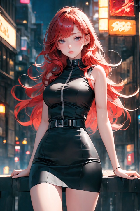  KK-Comic Style, looking at viewer,
bangs,lips, makeup, on bed,
(pure red hair:1.4), (black eyes:1.3)
crop_top, 
skirt, night_sky, rooftop, city, 
neon lights, highly detailed, 
ultra-high resolutions, 32K UHD,
best quality, masterpiece,
partiallysubmerged, flower, airbubble, ((poakl))

1girl\((bishoujo), (lovely face:1.4), (petite:1.3), (pure green hair:1.3), (redeyes:1.3),  (median breasts:1.0), (busty), (straight_hair:1.4), long_hair, (very_long_hair:1.3), chubby, long_legs, (round face:1.2), sharp_eyelid, black eyeliner, black eyelashes, yellow eyeshadow, 
(perfect detailed face), (pink lipgloss:1.3), (perfect hands)\),
yellow Ultra-thin transparent, (silver Ultra-thin transparent mech:1.3), (all black color scheme:1.4), 

(miniskirt:1.4)