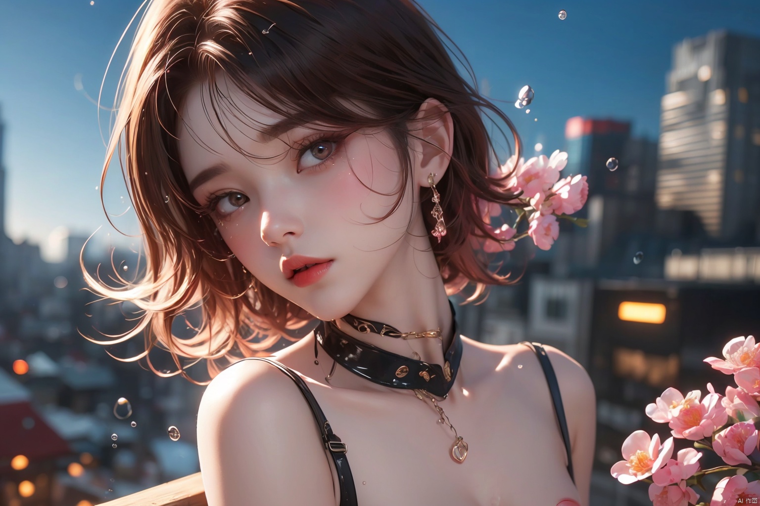  KK-Comic Style,looking at viewer,bangs,lips,makeup,on bed,red lips,peach blossom eye,pink hair,crop_top,skirt,night_sky,rooftop,city,neon lights,highly detailed,ultra-high resolutions,32K UHD,best quality,masterpiece,

1girl\((bishoujo), (lovely face:1.6), (reddish black hair:1.6), (browneyes:1.6), (small breast:1.8), (straight_hair:1.4), (short_hair:1.4), plump_*****, (hairless:1.2), long_legs, sharp_eyelid, black eyeliner, black eyelashes, reddish eyeshadow, (perfect detailed face), (pink lipgloss:1.3), (perfect hands)\),
(cry:1.4), (grimace:1.4),(full_body:1.2),
water drop,water, partiallysubmerged,flower,airbubble