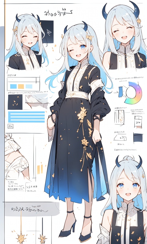  multiple views, pencil sketch, (sketch:1.25), (loli), best quality, graphite \\(medium\\), ske, gradient, rainbow, note, Line draft, highres, absurdres, (ultra-detailed:1.1), (illustration:1.1), (infographic:1.2), (all clothes configuration:1.15), (solo), perfectly drawn hands, standing, cohesive background, paper, action, (character design:1.1),

Cute demon, (beautiful_face), clear face, (Only the head:1.5),

smile:1.5, (close eyes:1.2), (openmouthed:1.2),

, 1girl,yuzu