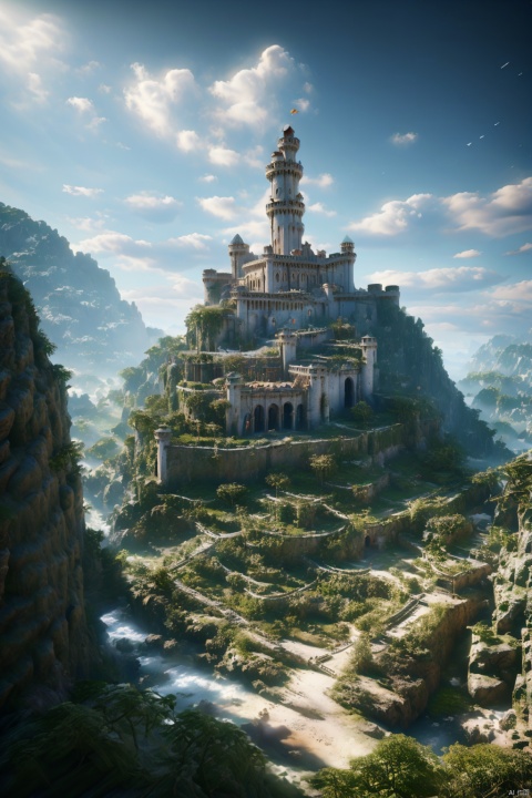  The surrounding decor contains green plants, a triforce symbol, Dungeons and Dragons references and the lookout post, detailed matte painting,fantastic and intricate details, fantasy concept art, 8k resolution trending on Artstation Unreal Engine, (\tong hua cheng bao\), RPG,castle, medieval