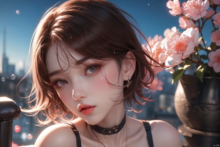  KK-Comic Style,looking at viewer,bangs,lips,makeup,on bed,red lips,peach blossom eye,pink hair,crop_top,skirt,night_sky,rooftop,city,neon lights,highly detailed,ultra-high resolutions,32K UHD,best quality,masterpiece,

1girl\((bishoujo), (lovely face:1.6), (reddish black hair:1.6), (browneyes:1.6), (small breast:1.8), (straight_hair:1.4), (short_hair:1.4), plump_pussy, (hairless:1.2), long_legs, sharp_eyelid, black eyeliner, black eyelashes, reddish eyeshadow, (perfect detailed face), (pink lipgloss:1.3), (perfect hands)\),

water drop,water, partiallysubmerged,flower,airbubble