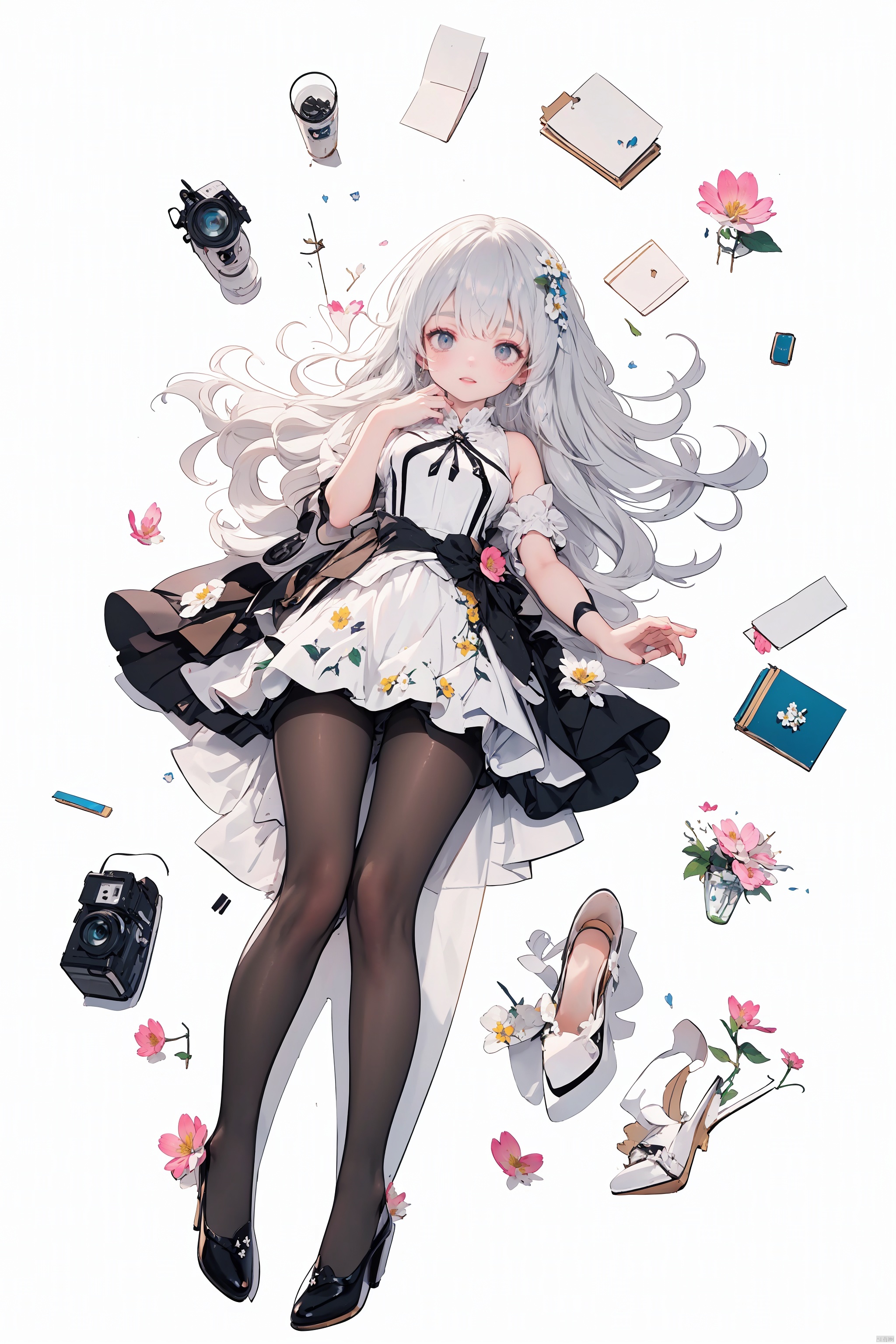  (Shoulder_armor:1.3), (skirt:1.2), Earrings, 
(wearing pointy_high-heeled_shoes:1.3), (pantyhose:1.3), 
(curvy:1.2), (skinny:1.2), (silvery hair:1.2), (long hair), 
(black_eyes, Beautiful and delicate eyes),
(flower hair clip:1.3), (Floral ornament:1.1), 
(masterpiece:1.2),
(solo:1.2), full_shot, fullbody, full_body, intricate detail, ultra-detailed, 
an extremely delicate and beautiful, best quality, watercolorbg, soft, anime style, key visual, vibrant, studio anime, highly detailed,
(Princess costume:1.2),

palace, palace complex, palatial architecture, 
seraglio, 

multiple colored hairs, sweet princess, random cute faces, super happy smiling, group shot, zoom camera, (close eyes:1.2),
(lolita_fashion), (dynamic_pose:1.2), 
((1girl)), full_body, from_above, lying, knees_together_feet_apart, looking_at_viewer, small_breasts, long_hair, lolita_fashion, ribbon, foot focus, White pantyhose, (lying on back:1.3), 





