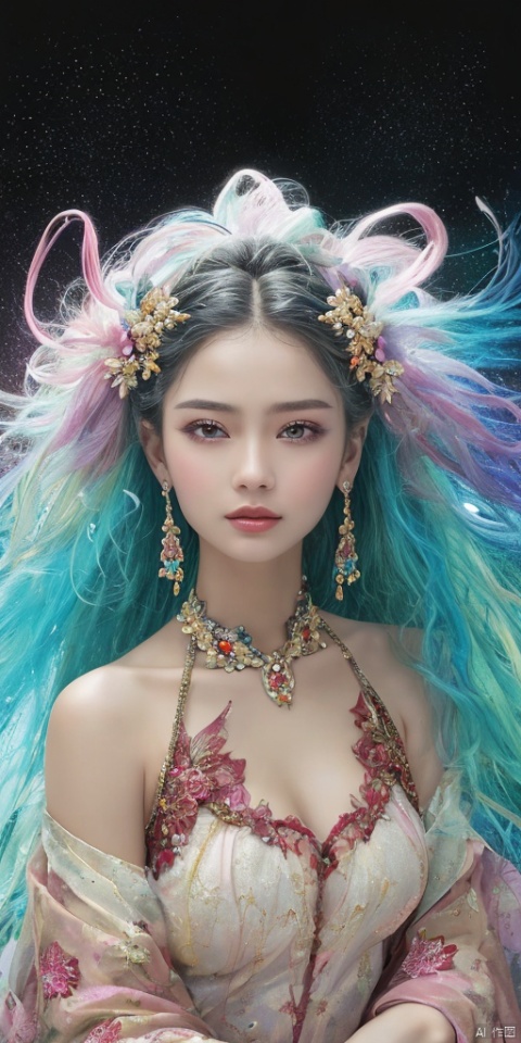  1girl,Chinese girls,galaxy adorns colorful wings,ice wings,Tibetan girl,pink Hanfu,large breasts,jewelry, earrings,lips, makeup, portrait, eyeshadow, realistic, nose,{{best quality}}, {{masterpiece}}, {{ultra-detailed}}, {illustration}, {detailed light}, {an extremely delicate and beautiful}, a girl, {beautiful detailed eyes}, stars in the eyes, messy floating hair, colored inner hair, Starry sky adorns hair, depth of field, large breasts,cleavage,blurry, no humans, traditional media, gem, crystal, still life, Dance,movements, All the Colours of the Rainbow,zj,
simple background, shiny, blurry, no humans, depth of field, black background, gem, crystal, realistic, red gemstone, still life,
, wings, jewels
