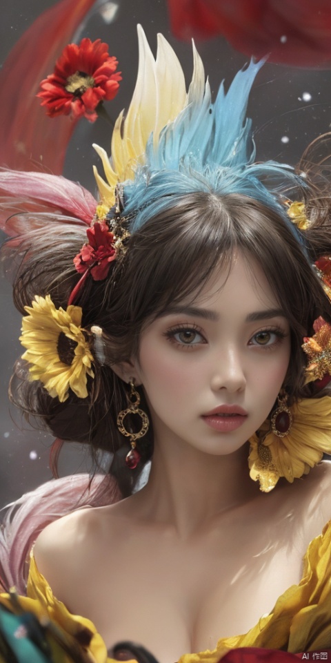  1girl,Han Chinese girls,yellow Hanfu,feathers,floating object,floating weapon,chinese clothes,large breasts,sunflower,jewelry, earrings,lips, makeup, portrait, eyeshadow, realistic, nose,{{best quality}}, {{masterpiece}}, {{ultra-detailed}}, {illustration}, {detailed light}, {an extremely delicate and beautiful}, a girl, {beautiful detailed eyes}, stars in the eyes, messy floating hair, colored inner hair, Starry sky adorns hair, depth of field, large breasts,cleavage,blurry, no humans, traditional media, gem, crystal, still life, Dance,movements, All the Colours of the Rainbow,zj,
simple background, shiny, blurry, no humans, depth of field, black background, gem, crystal, realistic, red gemstone, still life,
