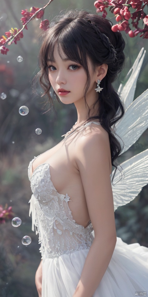  (1girl:1.2),Chinese girls,stars in the eyes,(pure girl:1.1),(white dress:1.1),(full body:0.6),There are many scattered luminous petals,bubble,contour deepening,(white_background:1.1),cinematic angle,,underwater,adhesion,green long upper shan, 21yo girl,jewelry, earrings,lips, makeup, portrait, eyeshadow, realistic, nose,{{best quality}}, {{masterpiece}}, {{ultra-detailed}}, {illustration}, {detailed light}, {an extremely delicate and beautiful}, a girl, {beautiful detailed eyes}, stars in the eyes, messy floating hair, colored inner hair, Starry sky adorns hair, depth of field, large breasts,cleavage,blurry, no humans, traditional media, gem, crystal, still life, Dance,movements, All the Colours of the Rainbow,zj, simple background, shiny, blurry, no humans, depth of field, black background, gem, crystal, realistic, red gemstone, still life, , wings, jewels 1girl,Fairyland Collection Dark Fairy Witch Spirit Forest with Magic Ball On Crystal Stone Figurine,