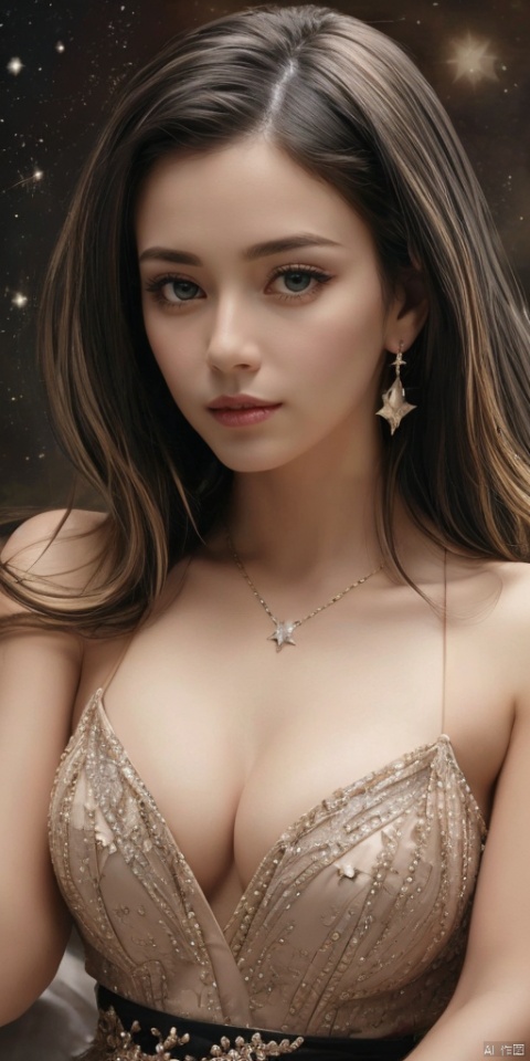 1girl,Mosaic dress,dance, Fairy, crystal, jewels,black, Crystal clear,solo, long hair, looking at viewer,black hair,jewelry, earrings,lips, makeup, portrait, eyeshadow, realistic, nose,{{best quality}}, {{masterpiece}}, {{ultra-detailed}}, {illustration}, {detailed light}, {an extremely delicate and beautiful}, a girl, {beautiful detailed eyes}, stars in the eyes, messy floating hair, colored inner hair, Starry sky adorns hair, depth of field, large breasts,cleavage,zj,
blurry, no humans, traditional media, gem, crystal, still life, Dance,movements