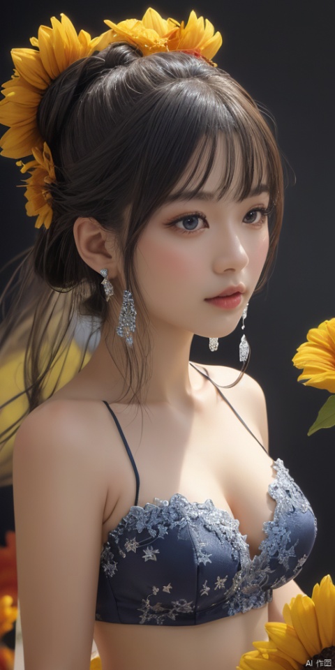 1girl,,Han Chinese girls,Blue and white Hanfu,chinese clothes,large breasts,sunflower,jewelry, earrings,lips, makeup, portrait, eyeshadow, realistic, nose,{{best quality}}, {{masterpiece}}, {{ultra-detailed}}, {illustration}, {detailed light}, {an extremely delicate and beautiful}, a girl, {beautiful detailed eyes}, stars in the eyes, messy floating hair, colored inner hair, Starry sky adorns hair, depth of field, large breasts,cleavage,blurry, no humans, traditional media, gem, crystal, still life, Dance,movements, All the Colours of the Rainbow,zj,
simple background, shiny, blurry, no humans, depth of field, black background, gem, crystal, realistic, red gemstone, still life,
