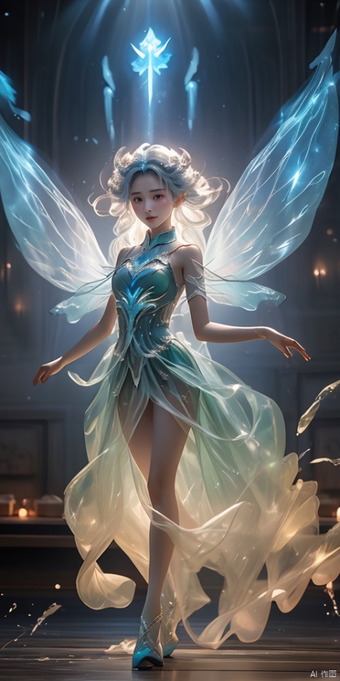  1girl,ice wings, Fairy, (\shen ming shao nv\), Dance