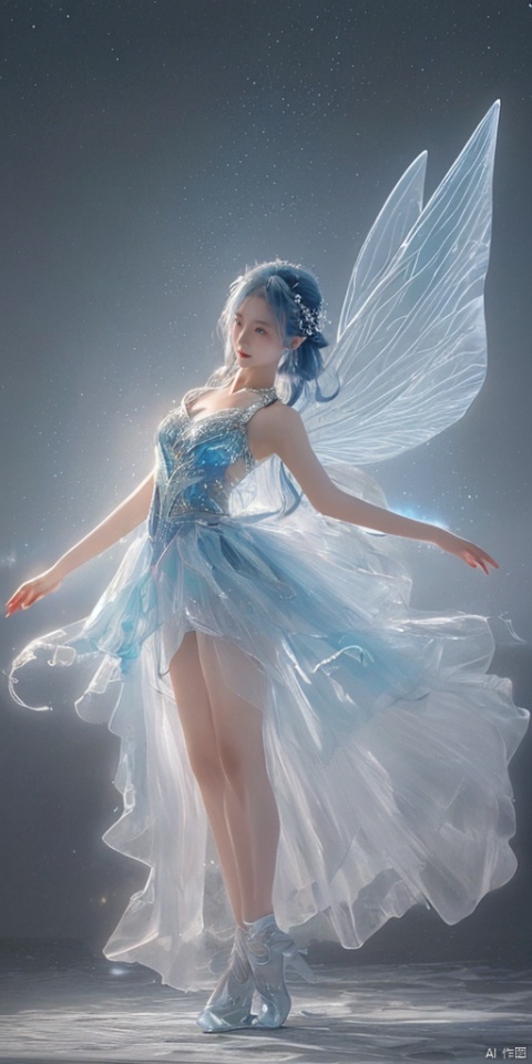 1girl,ice wings, Fairy, (\shen ming shao nv\), Dance,moyou
