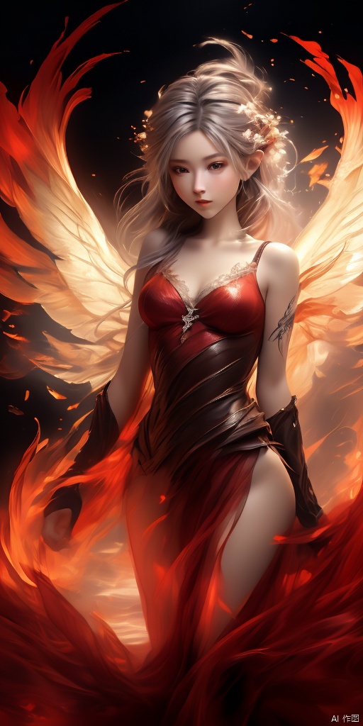  1girl,Fire wings, Fairy