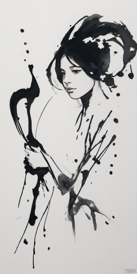 1girl,minimalist ink painting,