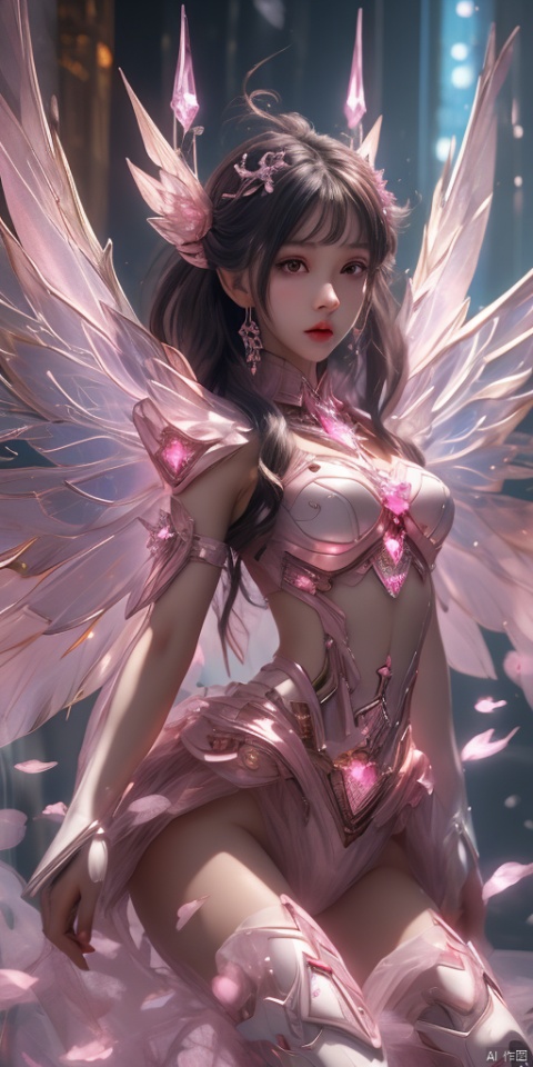  1girl,crystal wings, Fairy, Pink Mecha, msheying