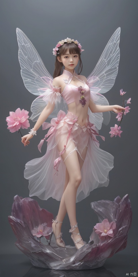  1girl,crystal wings, Fairy,flower,Han Chinese girls,