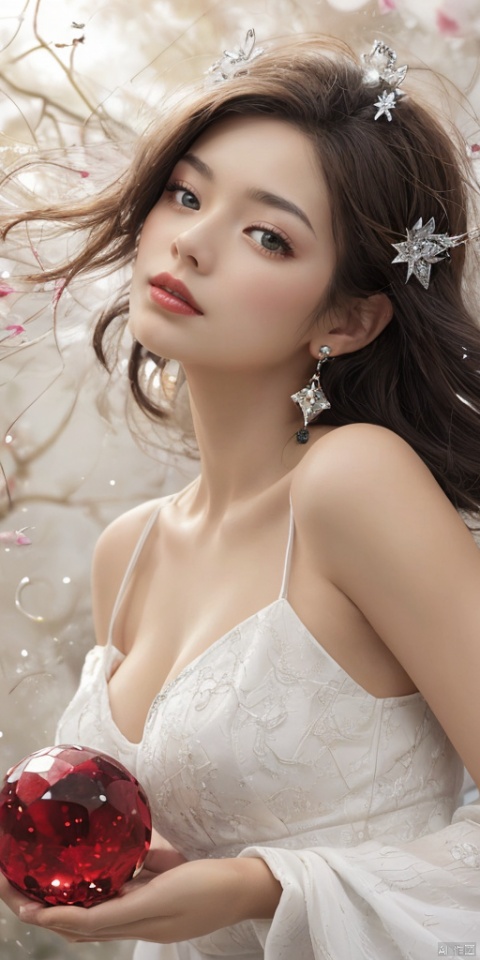  (1girl:1.2),Chinese girls,stars in the eyes,(pure girl:1.1),(white dress:1.1),(full body:0.6),There are many scattered luminous petals,bubble,contour deepening,(white_background:1.1),cinematic angle,,underwater,adhesion,green long upper shan, 21yo girl,jewelry, earrings,lips, makeup, portrait, eyeshadow, realistic, nose,{{best quality}}, {{masterpiece}}, {{ultra-detailed}}, {illustration}, {detailed light}, {an extremely delicate and beautiful}, a girl, {beautiful detailed eyes}, stars in the eyes, messy floating hair, colored inner hair, Starry sky adorns hair, depth of field, large breasts,cleavage,blurry, no humans, traditional media, gem, crystal, still life, Dance,movements, All the Colours of the Rainbow,zj,
simple background, shiny, blurry, no humans, depth of field, black background, gem, crystal, realistic, red gemstone, still life,
, wings, jewels
 1girl,Fairyland Collection Dark Fairy Witch Spirit Forest with Magic Ball On Crystal Stone Figurine,