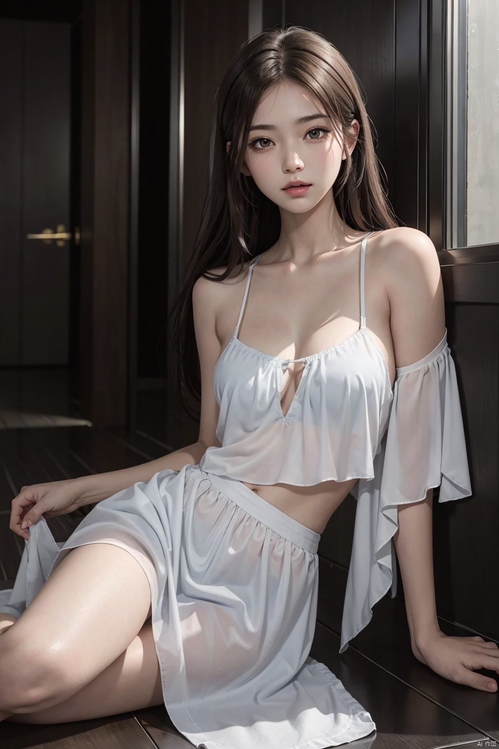  masterpiece,best quality,official art,extremely detailed CG unity 8k wallpaper, girl, solo, long hair, brown hair, brown eyes, medium breasts, random poss, bare shoulders