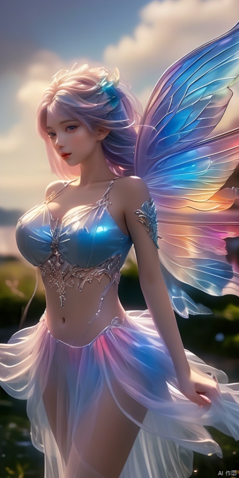  1girl,ice wings, Fairy,All the Colours of the Rainbow,
