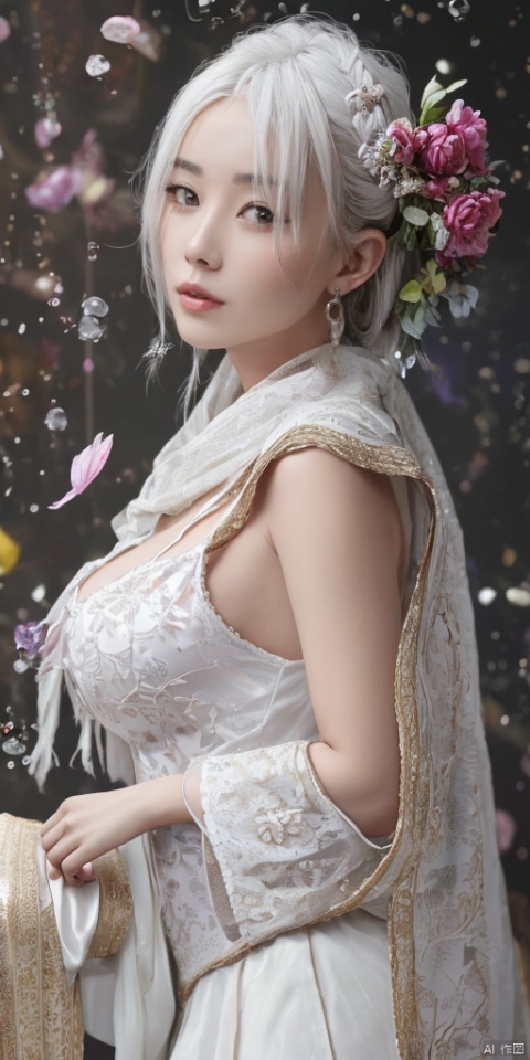  1girl, solo, long hair, breasts, hair ornament, dress, ribbon, holding, flower, white hair, barefoot, indoors, chinese clothes, staff, green dress, shawl, dragon, hagoromo, eastern dragon,Han Chinese girls,white Hanfu,,full body,feathers,floating object,floating weapon,chinese clothes,large breasts,There are many scattered luminous petals,bubble,contour deepening,black rose,jewelry, earrings,lips, makeup, portrait, eyeshadow, realistic, nose,{{best quality}}, {{masterpiece}}, {{ultra-detailed}}, {illustration}, {detailed light}, {an extremely delicate and beautiful}, a girl, {beautiful detailed eyes}, stars in the eyes, messy floating hair, colored inner hair, Starry sky adorns hair, depth of field, large breasts,cleavage,blurry, no humans, traditional media, gem, crystal, still life, Dance,movements, All the Colours of the Rainbow,zj,
simple background, shiny, blurry, no humans, depth of field, black background, gem, crystal, realistic, red gemstone, still life,