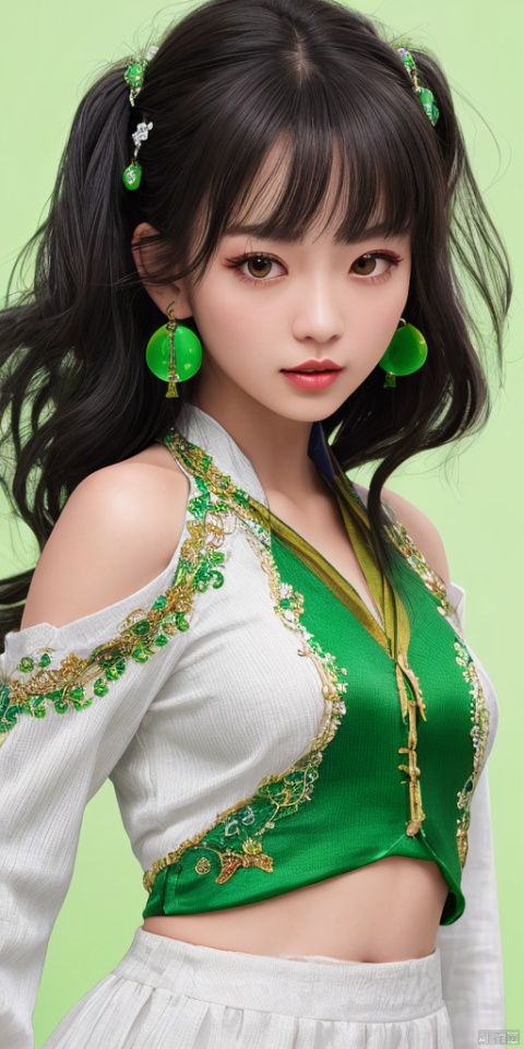 1girl,offcial art,colorful,Colorful background,splash of color,movie perspective,,Best quality,masterpiece,ultra high res,Modern,Chinese,Song rhyme,Oriental,pretty,cowboy shot,1girl,black hair,bangs,bare shoulders,(White and green background:1.3),green eyes,simple background,sneakers,socks,White and green dress,open jacket,hair bun,puffy long sleeves,(crop top:1.3),pants,(full body:1.1),Han Chinese girls,yellow Hanfu,chinese clothes,large breasts,sunflower,jewelry, earrings,lips, makeup, portrait, eyeshadow, realistic, nose,{{best quality}}, {{masterpiece}}, {{ultra-detailed}}, {illustration}, {detailed light}, {an extremely delicate and beautiful}, a girl, {beautiful detailed eyes}, stars in the eyes, messy floating hair, colored inner hair, Starry sky adorns hair, depth of field, large breasts,cleavage,blurry, no humans, traditional media, gem, crystal, still life, Dance,movements, All the Colours of the Rainbow,zj,
simple background, shiny, blurry, no humans, depth of field, black background, gem, crystal, realistic, red gemstone, still life,
