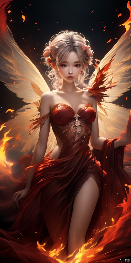  1girl,Fire wings, Fairy