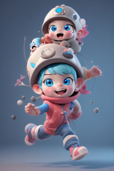 A cute and technological IP with eyes and babies as the theme
, 3d stely,colorful,