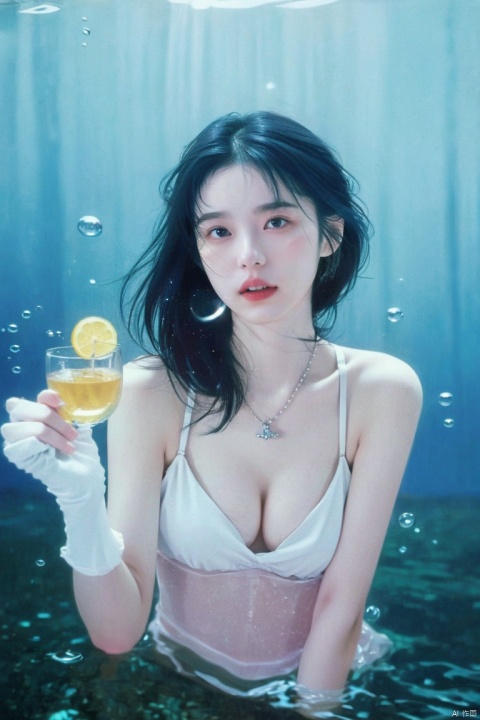  (beautiful, best quality, high quality, masterpiece:1.3) ,
(upper_body:1.2),solo, solo focus,
(nsfw:1.3),huge breasts,Oval face, Water snake waist, big tits,big eye,
White wedding dress, veil, wedding gloves, holding flowers,Crystal Earring, Crystal Necklace,
(no background),18yo girl, liuyifei, (deep-sea girl) masterpiece, the best quality (light blue hair) (girl sinking in the water) (white one-piece swimsuit) (white knee socks) (holding lemon tea in hand) (bubbles) (underwater world) the details of the hand are in place.,32k, Pink Mecha