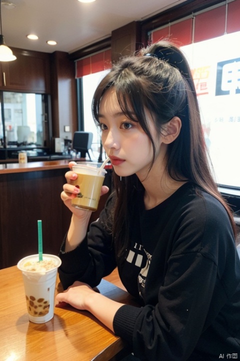 Chinese girl, ktv, drinking milk tea