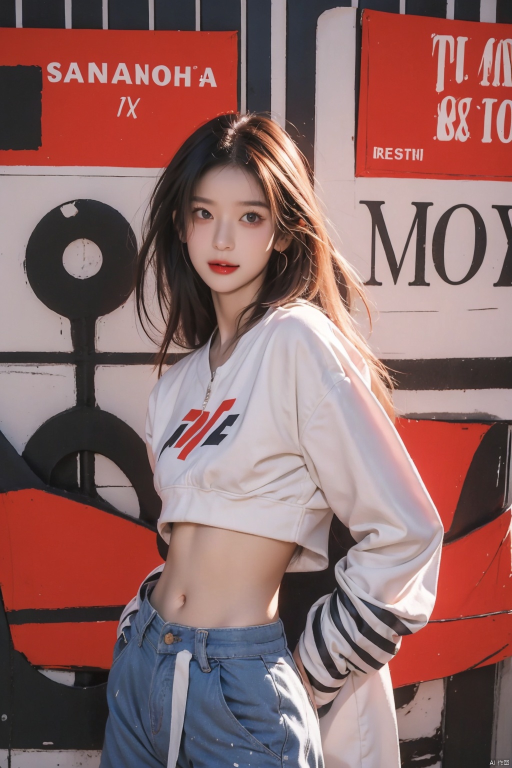  illustration, best quality, ultra-detailed, super detailed skin,cute, lovely, extremely detailed,8K,solo,1girl, detailed background,urban, 💫,⭐️,🌟,✨,night,dynamic angle,beautiful eyes,blash,smile,(streetwear:1.5),street style ,(emphasis splatter ),splatter,graffiti,spraycan,❤️,motion,navel,(croptop:0.8),(ear piercing:0.7),two-tone hair color,(cool),(HDR:1),wind
,(jitome:1.2),perfect hand,active,RETRO ART STYLE, NEON_POP ART STYLE, ART STYLE, hands behind back, yunqing, newspaper