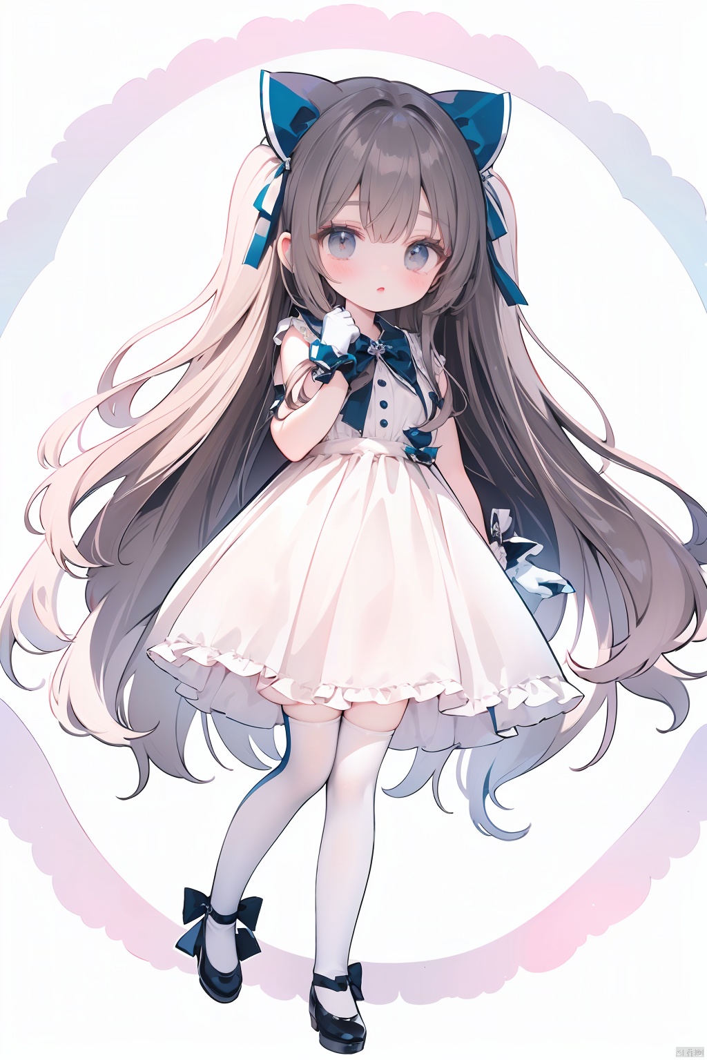  (((best))),8k,UHD,((masterpiece)),petite, bow, breasts, blush, dress, *****,full_body, gloves, gradient, gradient_background, grey_background, blurry, blurry_background,Light and shadow contrast, long_hair, black bow, bunny_rabbit, standing, underwear, Sheath dress, white_gloves, white_legwear, CJ-BWD,((poakl)),