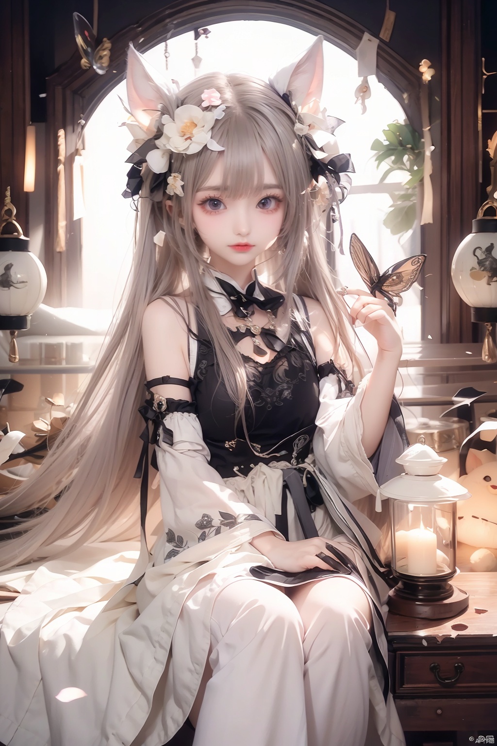  (((best))),8k,UHD,((masterpiece)),petite, bow, breasts, blush, dress, naked *****,full_body, gloves, gradient, gradient_background, grey_background, blurry, blurry_background,Light and shadow contrast, long_hair, black bow, bunny_rabbit, standing, underwear, Sheath dress, white_gloves, white_legwear, CJ-BWD,((poakl)),