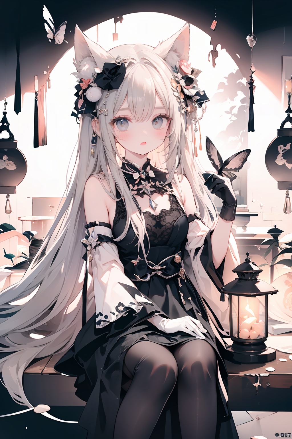  (((best))),8k,UHD,((masterpiece)),petite, bow, breasts, blush, dress, *****,full_body, gloves, gradient, gradient_background, grey_background, blurry, blurry_background,Light and shadow contrast, long_hair, black bow, bunny_rabbit, standing, underwear, Sheath dress, white_gloves, white_legwear, CJ-BWD,((poakl)),