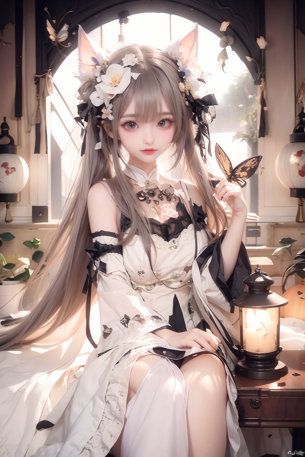  (((best))),8k,UHD,((masterpiece)),petite, bow, breasts, blush, dress, naked *****,full_body, gloves, gradient, gradient_background, grey_background, blurry, blurry_background,Light and shadow contrast, long_hair, black bow, bunny_rabbit, standing, underwear, Sheath dress, white_gloves, white_legwear, CJ-BWD,((poakl)),