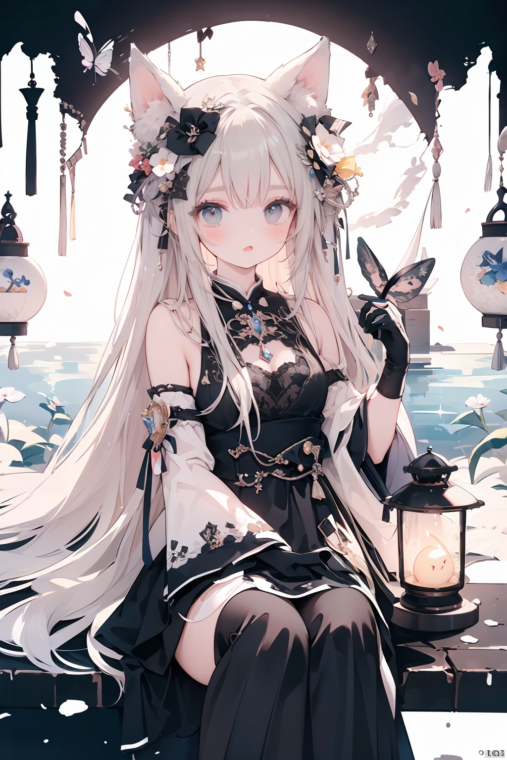  (((best))),8k,UHD,((masterpiece)),petite, bow, breasts, blush, dress, *****,full_body, gloves, gradient, gradient_background, grey_background, blurry, blurry_background,Light and shadow contrast, long_hair, black bow, bunny_rabbit, standing, underwear, Sheath dress, white_gloves, white_legwear, CJ-BWD,((poakl)),