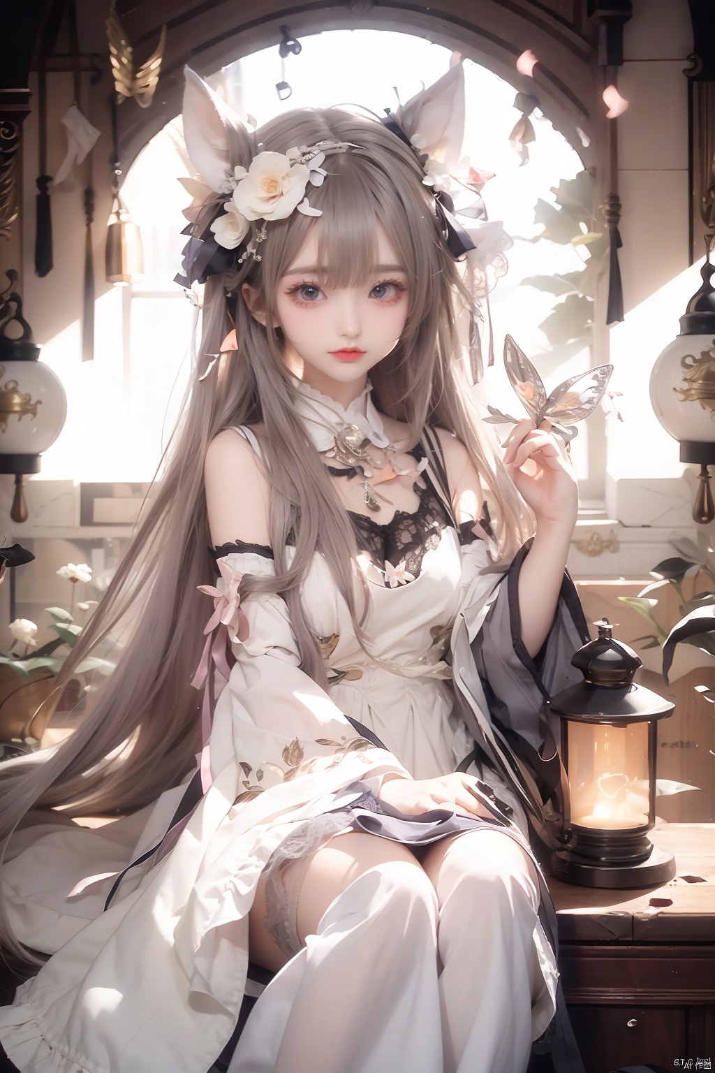  (((best))),8k,UHD,((masterpiece)),petite, bow, breasts, blush, dress, naked *****,full_body, gloves, gradient, gradient_background, grey_background, blurry, blurry_background,Light and shadow contrast, long_hair, black bow, bunny_rabbit, standing, underwear, Sheath dress, white_gloves, white_legwear, CJ-BWD,((poakl)),