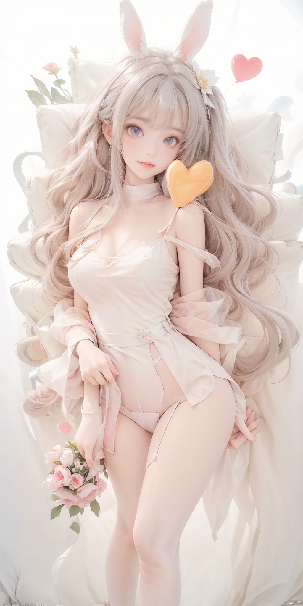  (((best))),8k,UHD,((masterpiece)),nsfw,best quality, best quality, amazing quality, very aesthetic,long hair, 1girl, solo, dress, bouquet, flower, long_hair, hair_ornament, black_dress, hair_flower, purple_eyes, letter, looking_at_viewer, envelope, bird, balloon, breasts, holding, large_breasts, holding_bouquet, blush, bangs, heart_balloon, hair_between_eyes, standing, grey_hair, floating_hair,light_smile, christmas,nsfw,xxlinpantyhose, petite, bow, breasts, blush, dress, *****,full_body, gloves, gradient,  bunny_rabbit, standing, underwear, Sheath dress, white_gloves, white_legwear, CJ-BWD,((poakl)),dance,****.nsfw