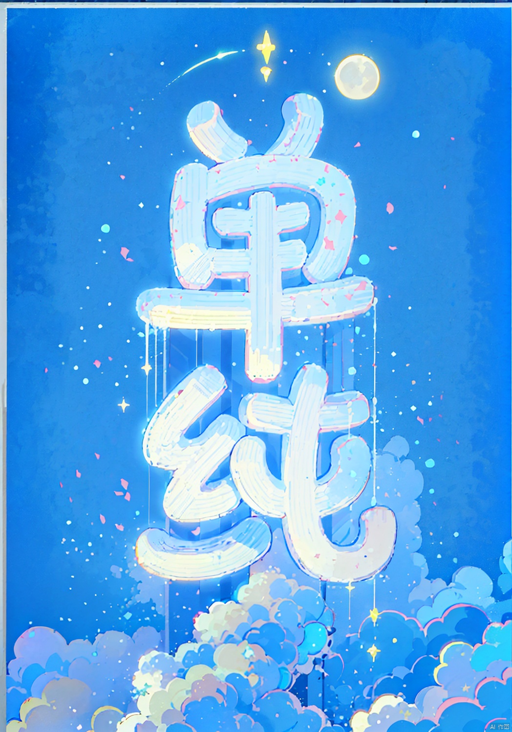 Meteor, night, night sky, Moon, starlight, stars, points of light, light spots, hand-painted style, illustration style, cartoon, (White cloud: 0.1), niji style, pure, great works, Japanese anime, clear picture quality, rich details