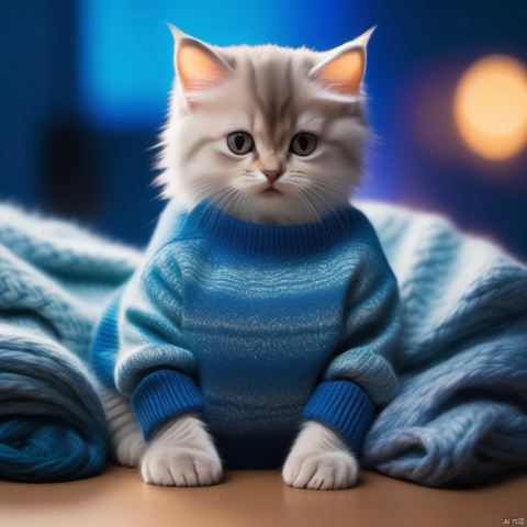  illustrator,anime,realistic,sketch,1cat,Sweater,order,Blue gradient background,Neon hair,Textured crop,Canadian,(masterpiece,best quality),,, maomika