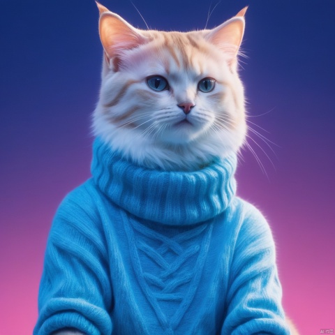  illustrator,anime,realistic,sketch,1cat,Sweater,order,Blue gradient background,Neon hair,Textured crop,Canadian,(masterpiece,best quality),,, zgct color,迪士尼