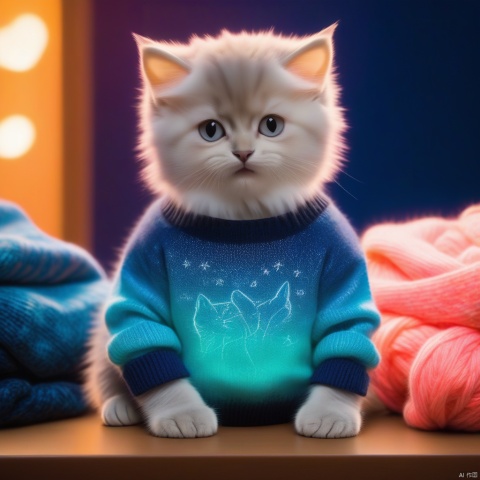  illustrator,anime,realistic,sketch,1cat,Sweater,order,Blue gradient background,Neon hair,Textured crop,Canadian,(masterpiece,best quality),,, maomika