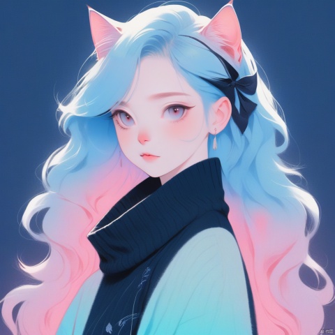  illustrator,anime,realistic,sketch,1cat,Sweater,order,Blue gradient background,Neon hair,Textured crop,Canadian,(masterpiece,best quality),,, zgct color