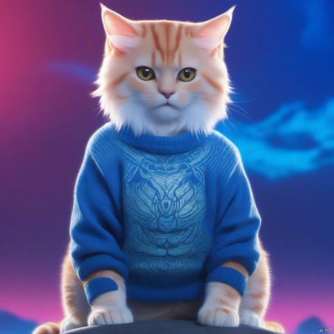  illustrator,anime,realistic,sketch,1cat,Sweater,order,Blue gradient background,Neon hair,Textured crop,Canadian,(masterpiece,best quality), Chinese_armor