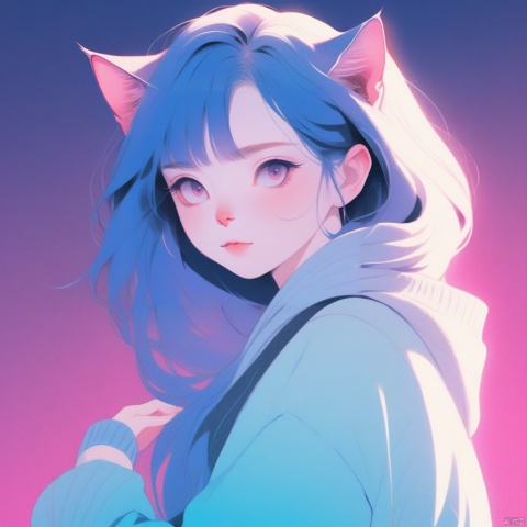  illustrator,anime,realistic,sketch,1cat,Sweater,order,Blue gradient background,Neon hair,Textured crop,Canadian,(masterpiece,best quality),,, zgct color