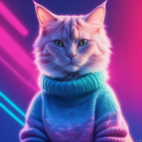  illustrator,anime,realistic,sketch,1cat,Sweater,order,Blue gradient background,Neon hair,Textured crop,Canadian,(masterpiece,best quality),