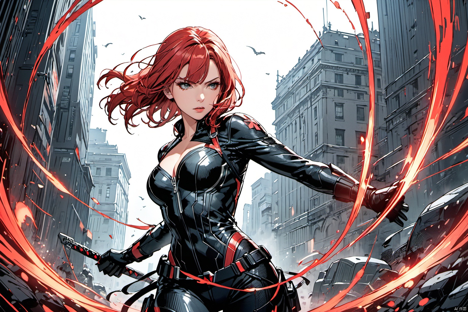  ultra-detailed,(best quality),((masterpiece)),(highres),original,extremely detailed 8K wallpaper,(an extremely delicate and beautiful),anime, (close up ,  solo:1.3), 

A dynamic illustration of Marvel's heroine Black Widow, clad in her sleek combat suit, exuding a focused and resolute demeanor. Her movements are powerful yet graceful, as if poised for imminent combat. The background is predominantly dark, accentuating her silhouette. Vibrant details such as her red hair and metallic gear add dynamism and tension to the scene. The overall composition is balanced and dramatic, evoking a sense of Black Widow's bravery and determination. This illustration is sure to resonate strongly with viewers, showcasing the unique charm of this member of the Avengers.