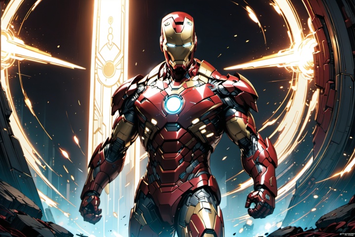  ultra-detailed,(best quality),((masterpiece)),(highres),original,extremely detailed 8K wallpaper,(an extremely delicate and beautiful),anime, (solo:1.3), 

The Marvel hero Iron Man shines in a vibrant and eye-catching display, adorned in his gleaming red and gold armor with the glowing arc reactor on his chest. He stands against the backdrop of a technology exhibition, surrounded by futuristic high-tech devices and virtual screens. Iron Man's expression exudes confidence and determination, with a hint of wisdom and courage in his eyes. The background is exquisitely detailed, with a composition that is dynamic and well-balanced, brimming with energy and emotion, as if poised for a thrilling and heart-pounding battle at any moment. This scene captures the essence of a high-tech superhero in his element, reminiscent of the visual style of artist Jim Lee, known for his dynamic and detailed comic book illustrations.