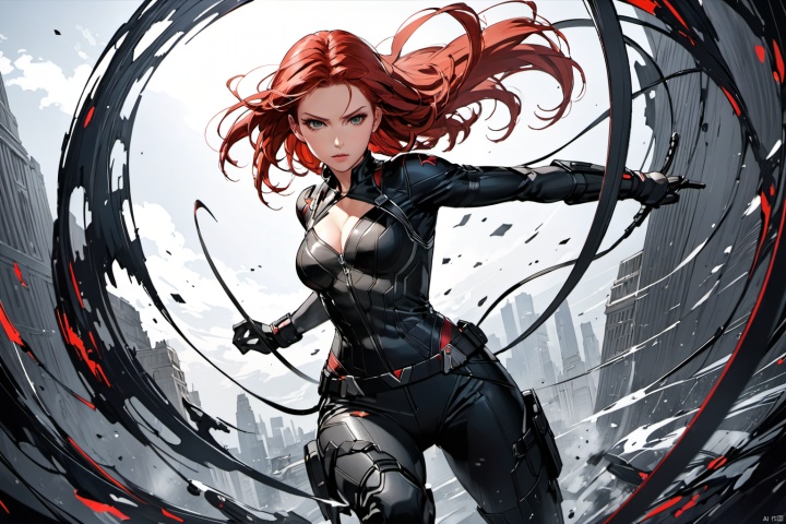  ultra-detailed,(best quality),((masterpiece)),(highres),original,extremely detailed 8K wallpaper,(an extremely delicate and beautiful),anime, (close up ,  solo:1.3), 

A dynamic illustration of Marvel's heroine Black Widow, clad in her sleek combat suit, exuding a focused and resolute demeanor. Her movements are powerful yet graceful, as if poised for imminent combat. The background is predominantly dark, accentuating her silhouette. Vibrant details such as her red hair and metallic gear add dynamism and tension to the scene. The overall composition is balanced and dramatic, evoking a sense of Black Widow's bravery and determination. This illustration is sure to resonate strongly with viewers, showcasing the unique charm of this member of the Avengers.