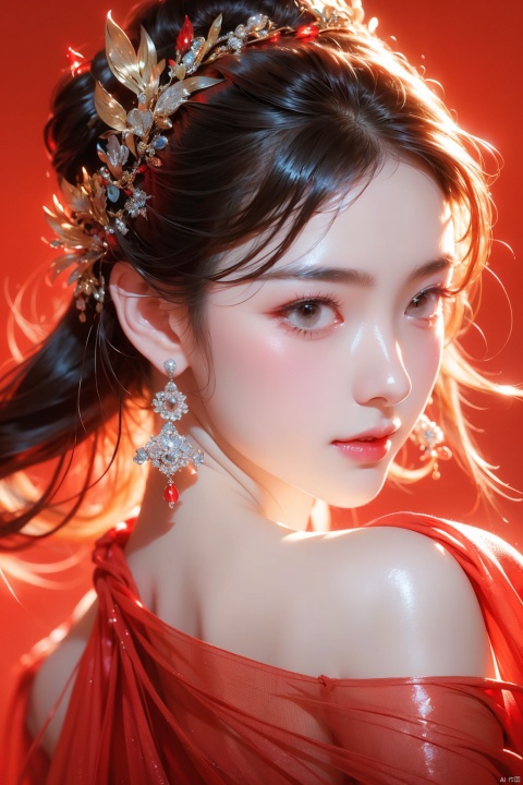  solo,  1 girl,(red light effect),hair ornament,jewelry,looking at viewer, (\meng ze\), wangyushan, dofas,close up  , Hands behind back  , light smile,     perfect lighting,  simple_background, white background, 






